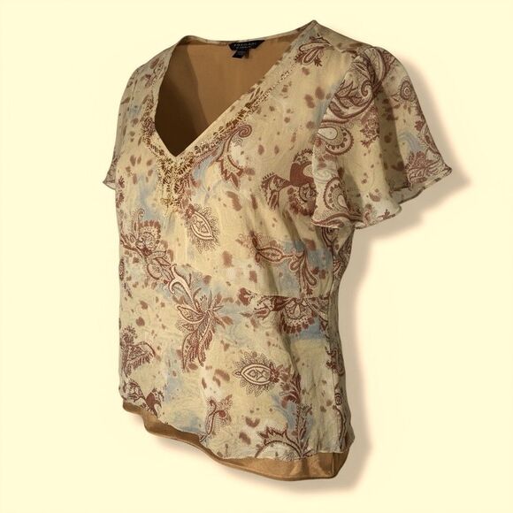 Y2K Signature by Robbie Bee 22W 100% silk Paisley fairy flutter sleeve top size - Picture 1 of 10